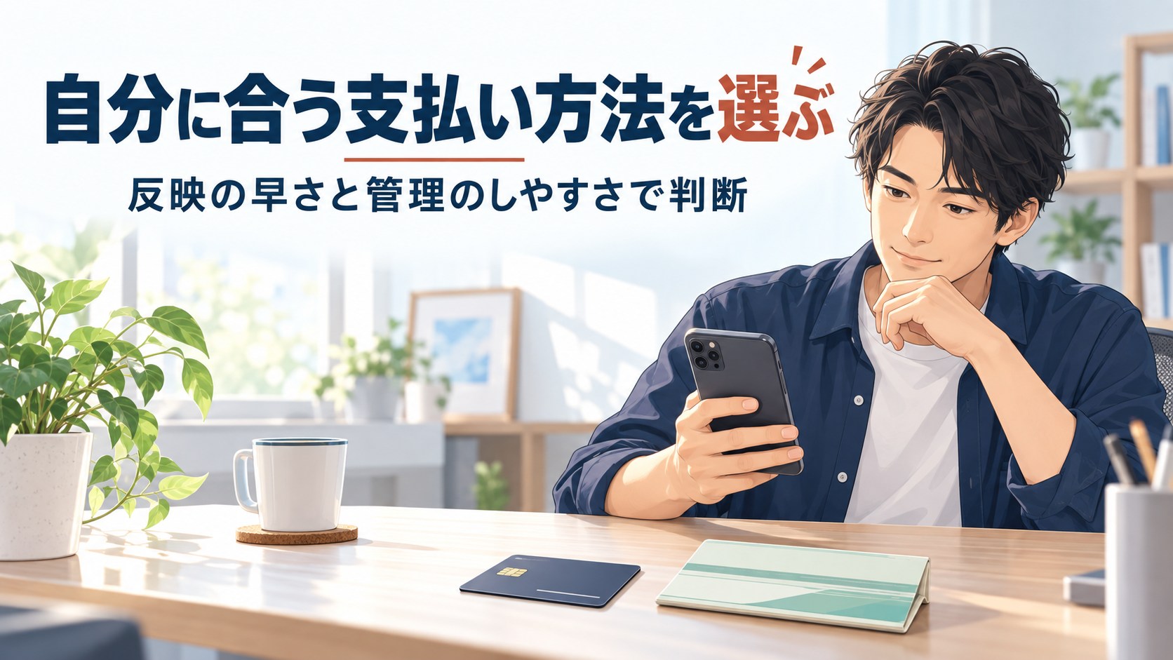 DXliveの支払い方法をスマートフォンで選ぶ男性のイメージ